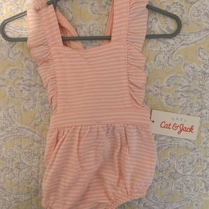 Pink and white Cat & Jack overall outfit